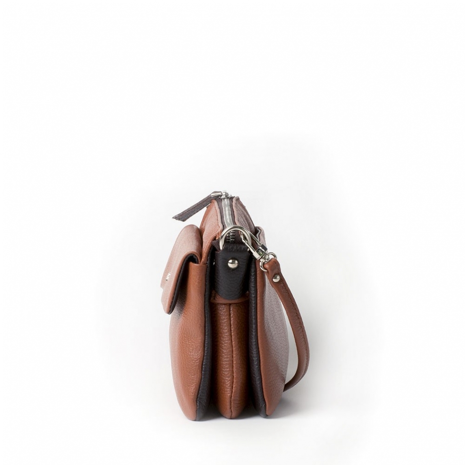 Full grain moka leather women mini shoulder bag CAMELIA