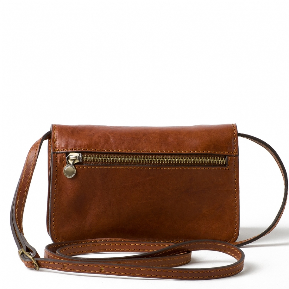 Full grain glossy brown leather women shoulder bag Made in Italy