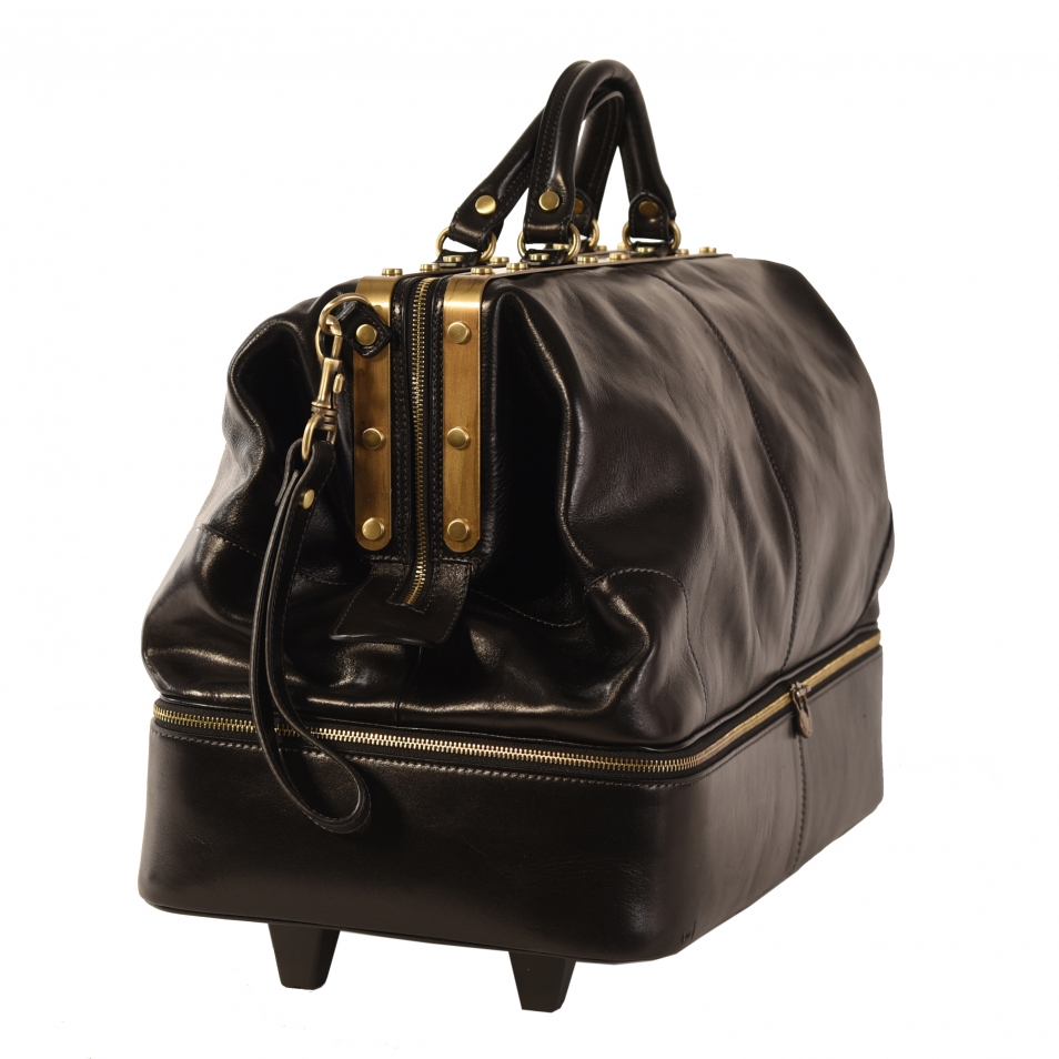 Vespucci Two wheeles double-bottom Gladstone black leather bag