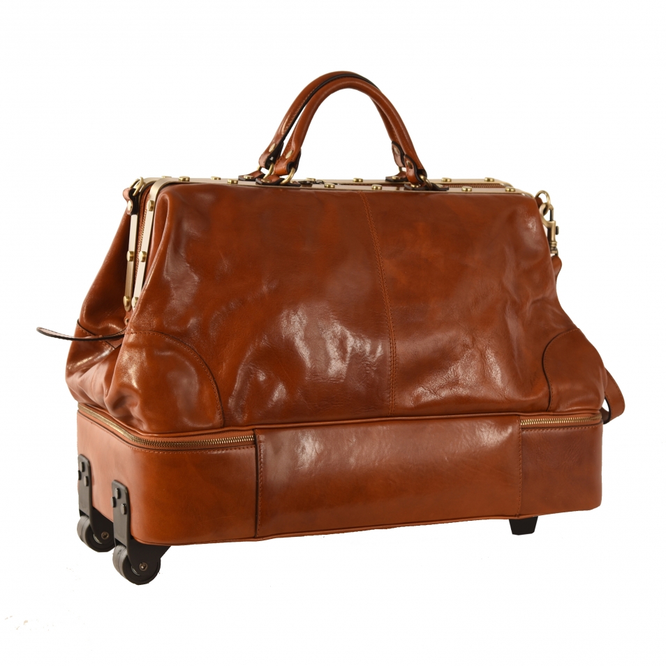 Vespucci Two wheeles double-bottom Gladstone cognac leather bag