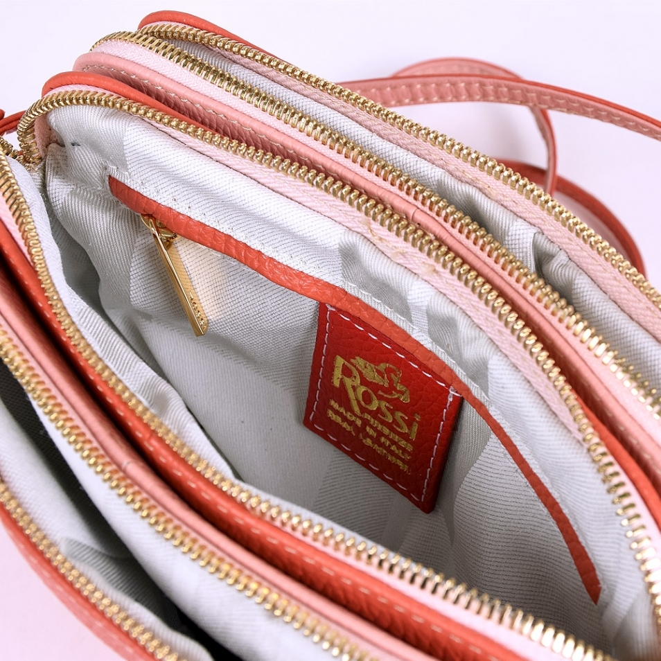 Full grain coral/pink leather women mini shoulder bag FREESIA