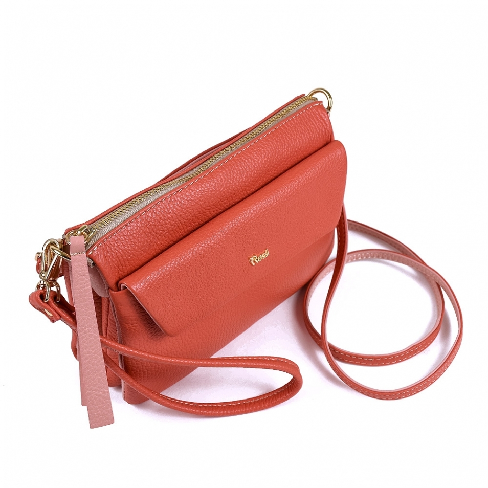 Full grain coral/pink leather women mini shoulder bag CAMELIA