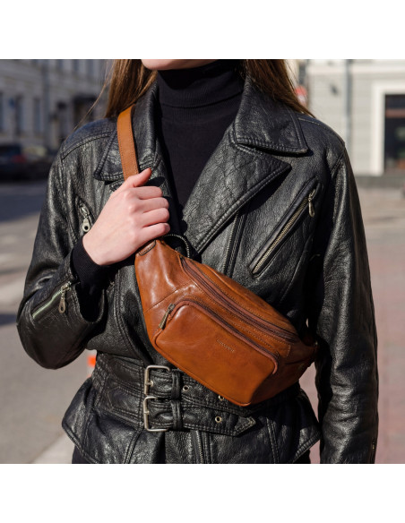 Brown Leather Fanny Pack Frescobaldi Chiarugi Original Tuscany Made in Italy