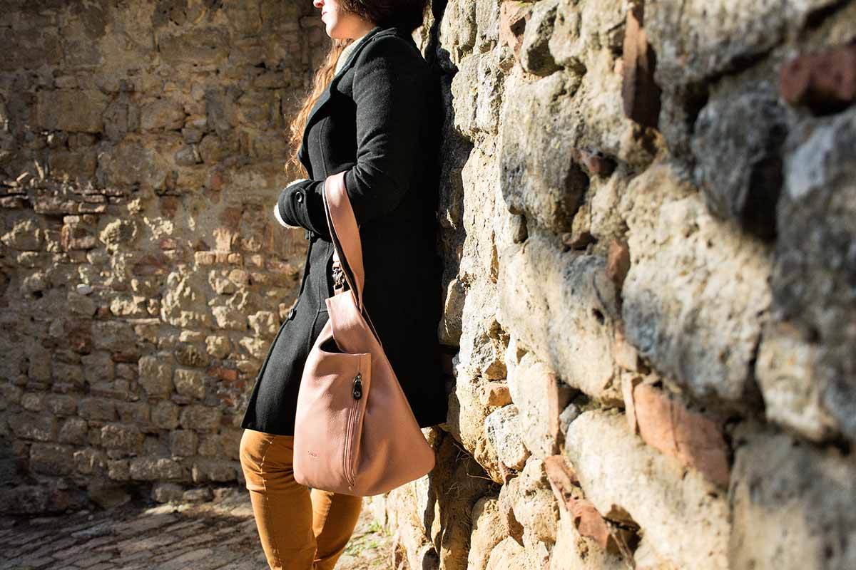 Millemodi leather bag pink - Volterra Italy